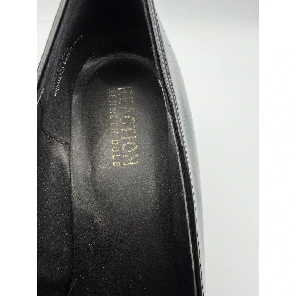 Kenneth Cole Reaction Womens Black Patent Block Heel Penny Loafers Square Toe - Picture 9 of 12